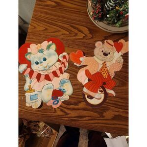 Set Of 2 Vintage Flocked Valentine's Day Die Cut Large Paper Decorations 15"‎